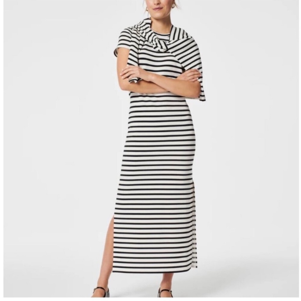 Spanx Airessentials Striped Black and White Maxi Dress